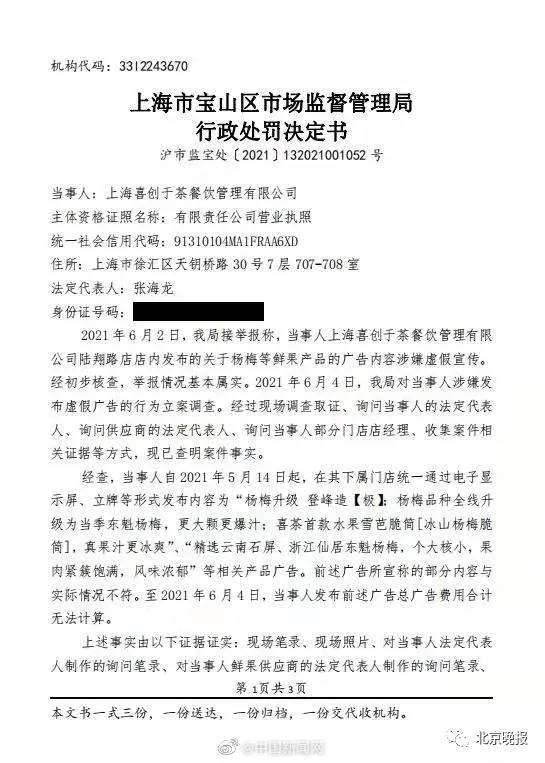 被罚45万元！曾被曝卫生质量问题ag旗舰厅注册因涉嫌虚假宣传喜茶(图3)